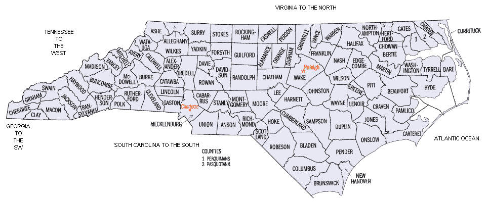 North Carolina Map North Carolina And Its 4 Border States