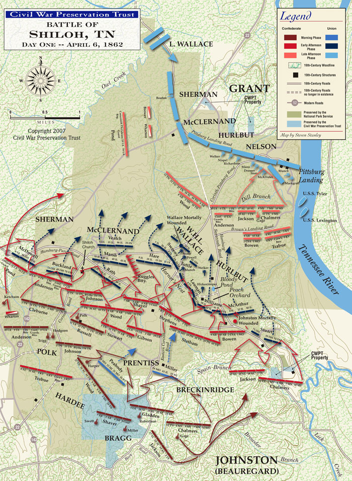 Civil War Battle of Shiloh First Day Map.jpg