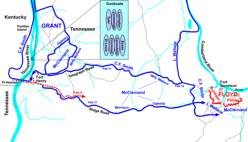 Battle of Fort Henry Donelson Civil War Map.gif